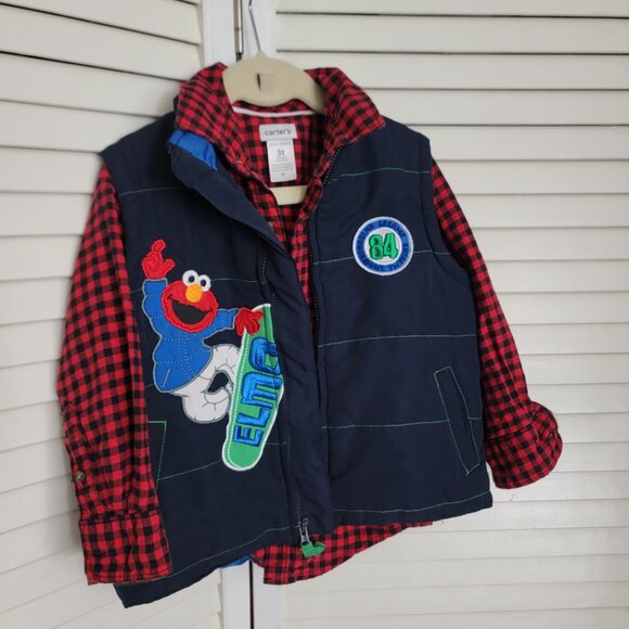 Toddler Boy 3T Long Sleeve Shirt Bundle with Elmo Vest - Picture 2 of 13